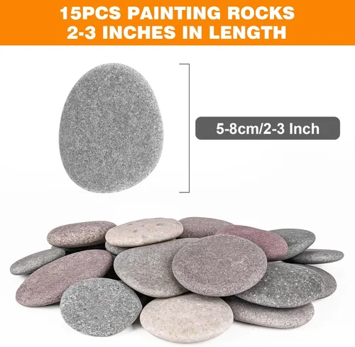 Miniatura 2 de Rocas de río para pintar 15 piezas, rocas grandes de 2 a 3 pulgadas, piedras planas y lisas para pintar, rocas artesanales para pintar