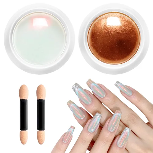 Miniatura 11 de Polvo de uñas 100% cromado BISHENGYF: Polvo cromado de efecto metálico súper NO.1 para uñas Oro Plata Blanco Laser Holográfico Blanco Perla Cromo A