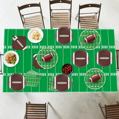 Miniatura 3 de Juego de 96 piezas de suministros para fiestas de fútbol americano, platos y servilletas, juego de vajilla, decoraciones para fiestas temáticas