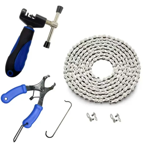 Miniatura 8 de Kit de cadena de bicicleta de 6/7/8 velocidades de 126 eslabones, kit de reemplazo de cadena para bicicleta con herramienta de cadena de bicicleta