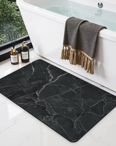 Miniatura 23 de DEXI Alfombra de baño ultra fina, de 16 x 24 pulgadas, antideslizante, para suelo de ducha, absorbente, de secado rápido, de mármol, perfil bajo