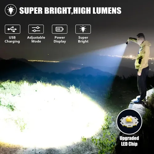 Miniatura 2 de Paquete de 4 linternas recargables de alto lúmenes, linterna súper brillante de 9000000 lúmenes, luz de flash potente ajustable con cable USB, 5