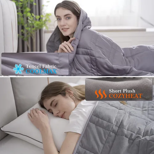 Miniatura 8 de OMYSTYLE Manta pesada reversible de 48x72 pulgadas y 15 libras para adultos, manta doble cara con peso de felpa corta cálida y tela Tencel fresca