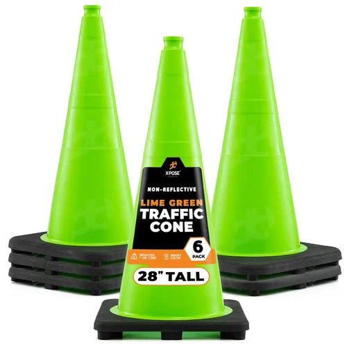 Miniatura 23 de Xpose Safety Cono de tráfico verde lima de 28 pulgadas, paquete de 4, cono de seguridad de PVC de alta calidad para estacionamiento, precaución