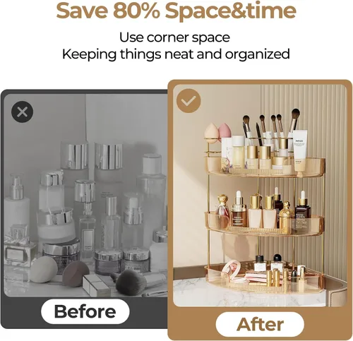 Miniatura 6 de FELIZHOUSE Organizador de maquillaje de 2 niveles para tocador y encimera de baño, estante de almacenamiento de acrílico con bandeja de perfume