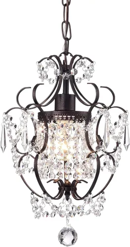 Miniatura 5 de Edvivi Amorette - Mini candelabro de cristal, 1 lámpara moderna y elegante de techo de bronce antiguo, iluminación colgante ajustable para armario
