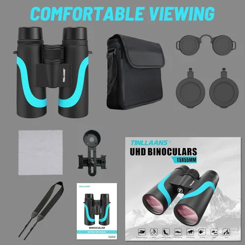 Miniatura 8 de Binoculares UHD de 15 x 55 para adultos de alta potencia con adaptador de teléfono, vista grande, prisma BAK4, impermeable, ligero para observación