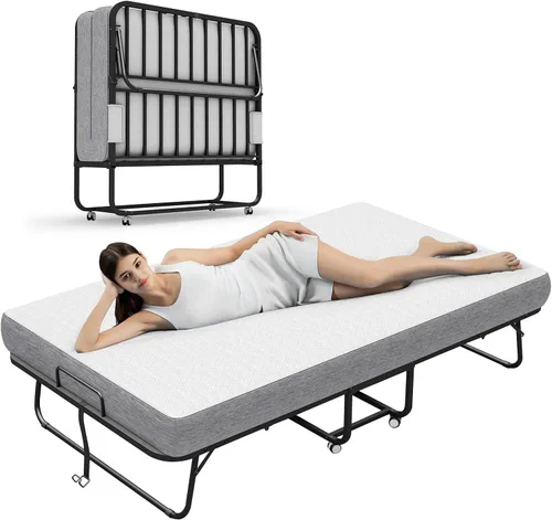 Miniatura 8 de Espsilto Cama plegable de 75 x 46 pulgadas con colchón para adultos, cama enrollable de gran tamaño para invitados, colchón plegable portátil