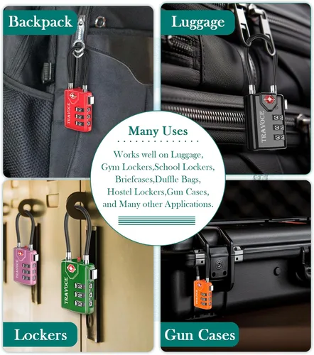 Miniatura 15 de Search Alert - Cerraduras de cable de equipaje de combinación de viaje aprobadas por la TSA para maleta, casillero de gimnasio, caja