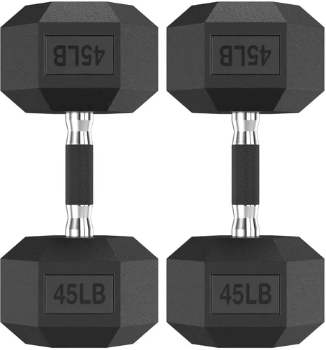 Miniatura 25 de HANDBODE Juego de 2 mancuernas hexagonales de 2.5 a 65 libras con revestimiento de goma, mancuernas para ejercicio y fitness, peso de mano