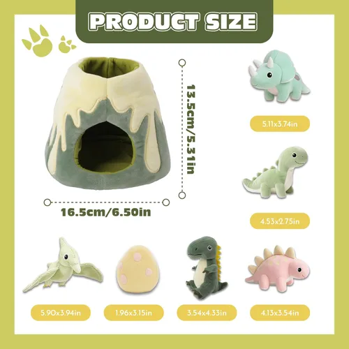 Miniatura 2 de Juguetes para bebés 6-12 meses – Mi pequeño volcán con 5 dinosaurios de peluche, juguete Montessori con sonajero, crujiente, silbato, juguetes