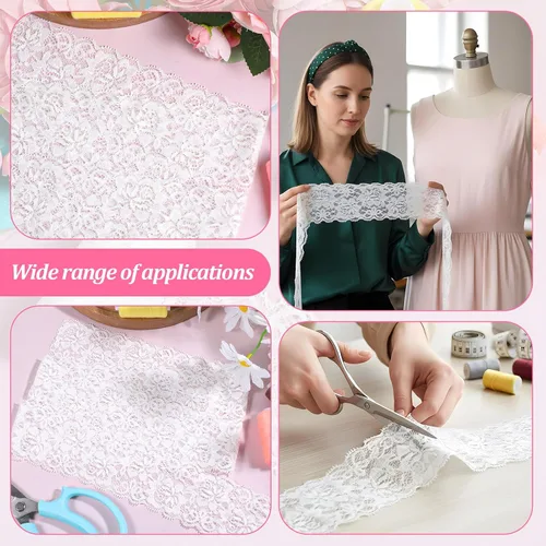 Miniatura 4 de Cinta de encaje blanco de 5 yardas, encaje blanco de 2.36 pulgadas de ancho de algodón vintage, adornos de ganchillo, adornos de costura