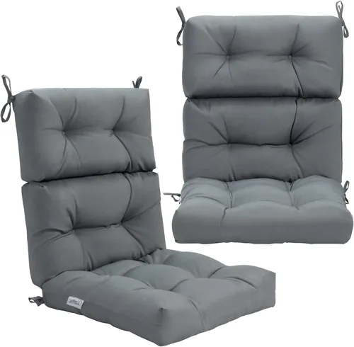 Miniatura 16 de Tangkula Cojín para silla de respaldo alto para patio, almohadillas de asiento para silla con lazos antideslizantes, cojines de repuesto