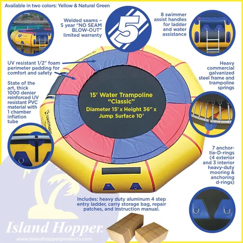 Miniatura 3 de Island Hopper 15' Classic Water Trampoline Yellow for Lake – Commercial-Grade – Steel Frame and Springs for Maximum Bounce – Inflatable Trampoline
