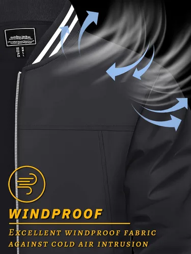Miniatura 5 de TACVASEN Chaqueta ligera para hombre, casual, primavera, otoño, cortavientos, bombardero, con cremallera, abrigo con bolsillo