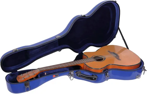 Miniatura 5 de Crossrock Funda de fibra de vidrio de lujo para guitarras OM, Martin 000 Interior de felpa, bloqueo TSA - azul marino (CRF2020OMNVBL)
