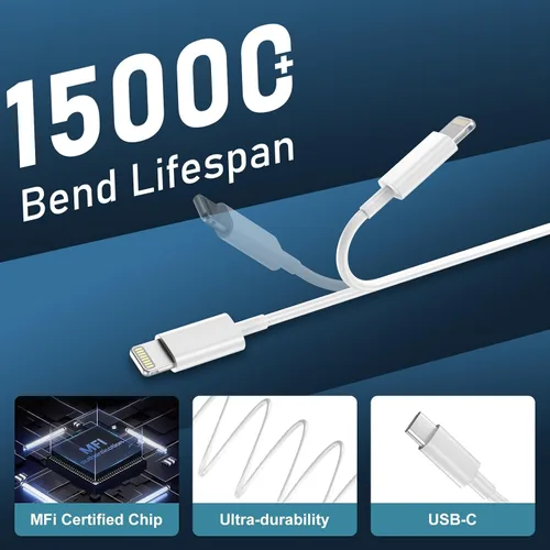 Miniatura 6 de DiHines Cargador rápido para teléfono 14 13 12 11, cable de carga Lightning de 3 pies con bloque de carga USB C de 20 W para teléfono 14/14 Pro