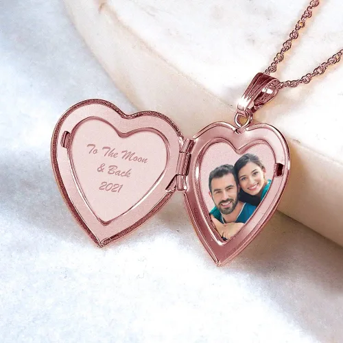 Miniatura 7 de Collar con medallón de fotos de corazón chapado en oro rosa de 34 pulgadas x 34 pulgadas incluye cadena de 18 pulgadas collares personalizados