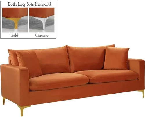 Miniatura 4 de Meridian Furniture 633Cognac-S Colección Naomi Modern Sofá tapizado de terciopelo contemporáneo con acolchado de canal profundo y patas de acero