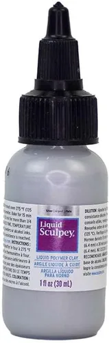 Liquid Sculpey Arcilla Líquida de Polímero para Hornear, Plata, Botella de 1 oz, Ideal para Joyería, Fiestas, Bricolaje, Medios Mixtos, Calcomanías
