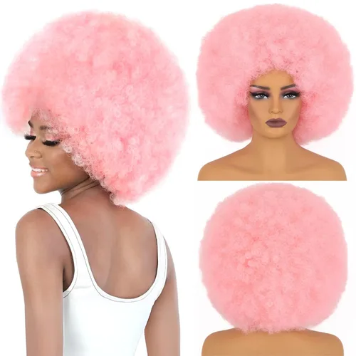 Miniatura 7 de Pelucas Afro para Mujeres Negras Pelucas Afro Rizadas de los 70s Suaves de Aspecto Natural Esponjosas y Saltarinas Pelucas Afro Negras Cabello