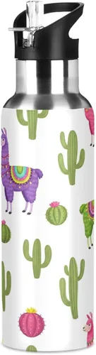 Miniatura 8 de Insulated Stainless Steel Water Bottle with Straw 20 Oz, Leakproof Water Bottles for Gym Outdoor Travel School, Colorful Llamas Cactus Cute