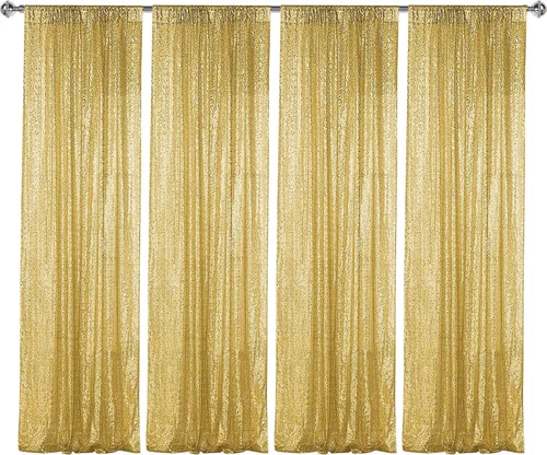 Sugargirl - Cortina de lentejuelas dorada de 4 paneles de 2 x 8 pies, cortinas con purpurina dorada para fotografía, brillantes cortinas de fondo