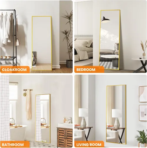 Miniatura 3 de TRAHOME Espejo de pie de longitud completa, espejo de piso grande de 15 x 56 pulgadas con marco de aluminio para puerta, dormitorio, baño, sala