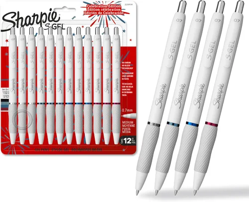 Miniatura 10 de Sharpie Bolígrafos de gel S-Gel, cuerpo blanco perla, tinta negra, punta media (0.028 in), 12 unidades – para diario, escritura, toma de notas