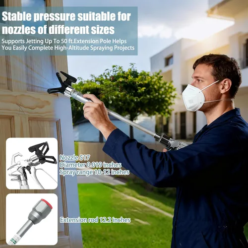 Miniatura 6 de Pulverizador de pintura sin aire de 2900 PSI, 650 W, 7/8 HP, pulverizador de pintura eléctrico de 0.24 GPM con varilla y kits, bricolaje