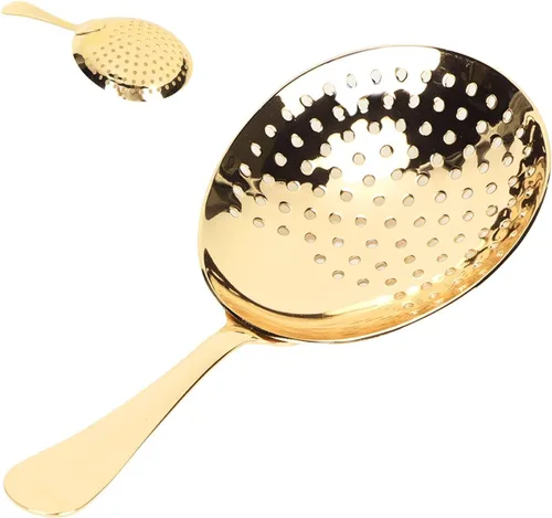 Julep - Colador de cóctel, colador de cóctel dorado, colador pequeño con asa, colador de cóctel de acero inoxidable, herramienta de barra para uso