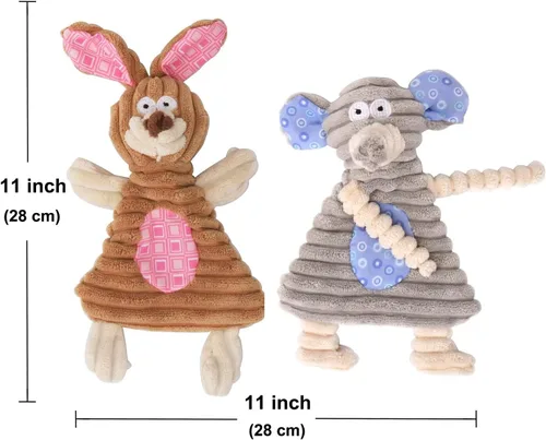 Miniatura 5 de Comtim Juguetes para perros sin relleno con chirriador, juguetes duraderos para masticar, perros pequeños y cachorros, conejo y elefante
