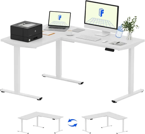 Miniatura 15 de FLEXISPOT Escritorio de pie en forma de L, escritorio de esquina eléctrico de altura ajustable de 63 x 47 pulgadas, estación de trabajo
