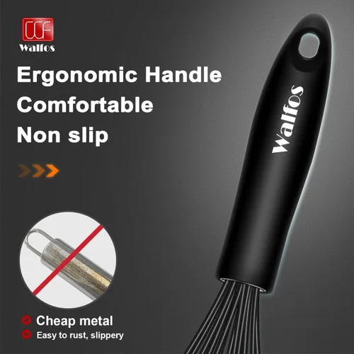 Miniatura 7 de Walfos Batidor de silicona, batidor de alambre de acero inoxidable, juego de 3 batidores de cocina resistentes al calor a 480 °F para utensilios