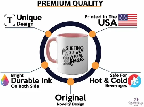 Miniatura 2 de Surfing Two Tone Pink Edition Taza de café de 11 oz – Surfing is free A – Surfing is free A – Surfing is free A – Surfing ing Enthusiast Gifts Water