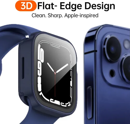 Miniatura 2 de Paquete de 2 fundas impermeables de 2 en 1 para Apple Watch Series 8 7 de 45 mm, parachoques frontal y trasero de PC de borde recto con protector