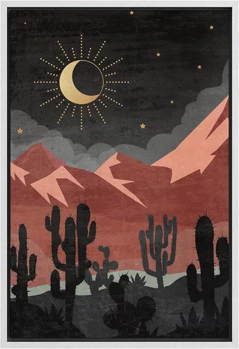 Miniatura 21 de SIGNFORD Lienzo enmarcado para pared, camino del desierto con cactus, naturaleza silvestre, ilustraciones modernas, arte decorativo, rústico