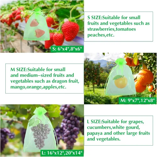 Miniatura 4 de Kikhope 100 bolsas de protección de frutas, bolsa de malla para cubierta de frutas de jardín de 8 x 6 pulgadas, bolsas de red de frutas con cordón