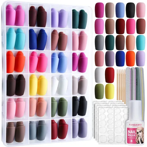 Miniatura 9 de FANDAMEI - Uñas de presión, 576 uñas postizas en 24 colores, uñas acrílicas de almendra de longitud media, cobertura completa, brillantes