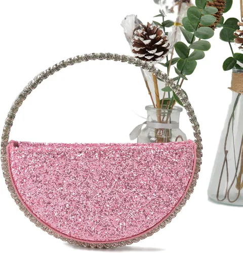 Miniatura 3 de Mini corazón forma redonda Rhinestone embrague bolso bolso marco diamante brillo lentejuelas brillantes bolso de noche boda fiesta