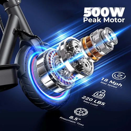 Miniatura 3 de Patinetes eléctricos – Scooter eléctrico para adultos, motor de 500 W, velocidad máxima de 18 MPH, neumáticos de 8.5 pulgadas, 21 millas, scooter