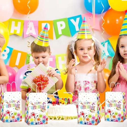 Miniatura 6 de gisgfim 12 bolsas de arte de pintura prémium con temática artística de cumpleaños, bolsas de golosinas, suministros de regalo, bolsas de regalo