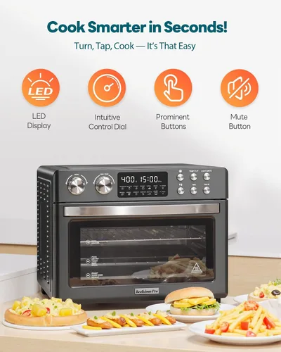 Miniatura 6 de Combo de horno tostador con freidora de aire de 28 cuartos de galón, horno grande de encimera con convección HeatWave de última generación, cocción