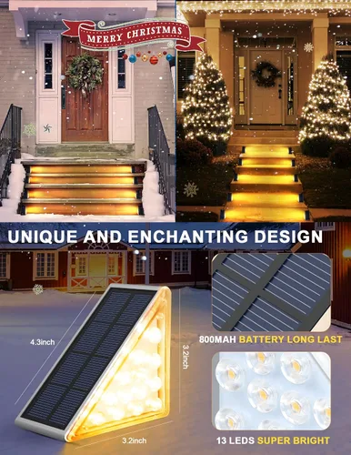 Miniatura 6 de AUDLES Luces solares LED impermeables para escaleras, luces de escalera para exteriores, luces solares blancas cálidas IP67, luces decorativas