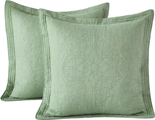 Miniatura 50 de WINLIFE Juego de 2 fundas de almohada acolchadas 100% algodón, estampado floral, tamaño King, color verde