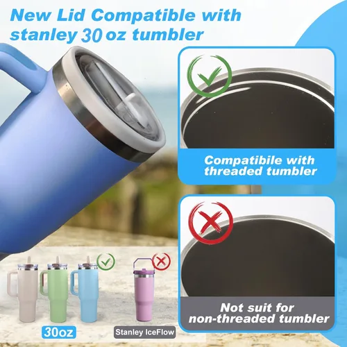 Miniatura 5 de Paquete de 2 vasos a prueba de fugas de 30 onzas con tapa abatible con popote de repuesto para Stanley QuencherH2.0, tapas superiores a prueba