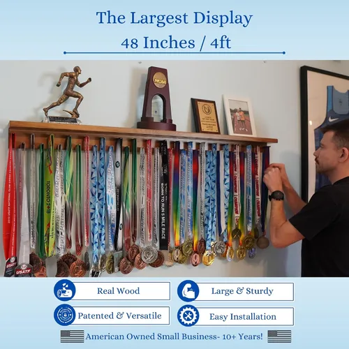 Miniatura 7 de Estante para medallas de 4 pies - Colgador de medallas Premier, estante expositor y estante para trofeos para gimnasia, fútbol, baloncesto, fútbol