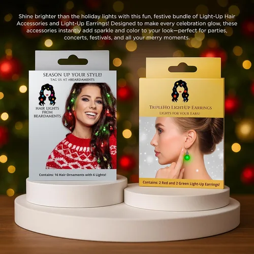 Miniatura 2 de Beardaments Paquete de luces para el cabello y los aretes: el juego original de 16 piezas para el cabello y 4 piezas de luces