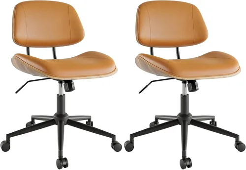 Miniatura 9 de Silla de Oficina sin Brazos con Ruedas, Silla de Escritorio de Cuero PU de Altura Ajustable - Silla de Computadora Ergonómica Giratoria de 360°