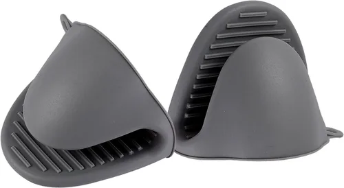 Miniatura 3 de 2 pares de guantes de horno de silicona resistentes al calor, ideales para sujetar elementos de cocina (negro y gris)